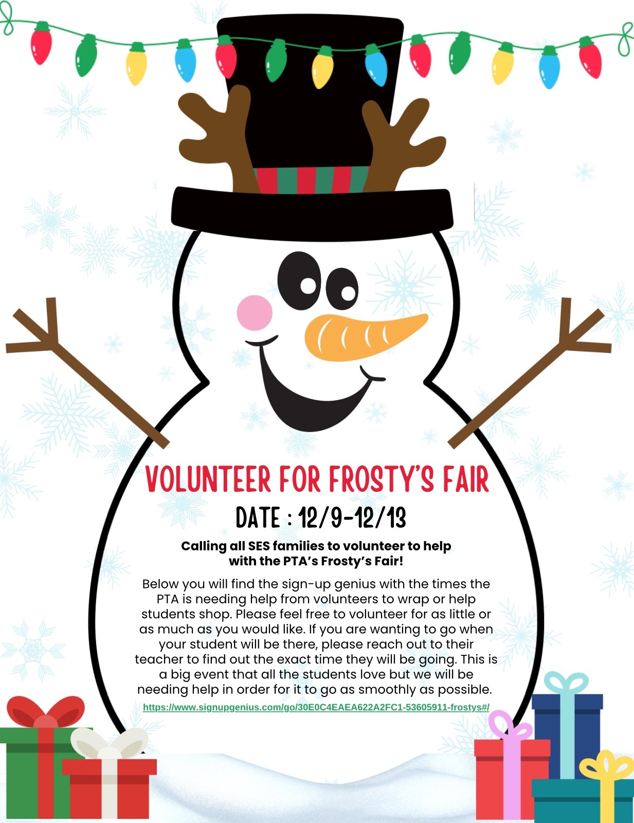 Frosty's Fair Volunteers Needed 12/9 - 12/13